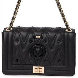 Valentino black posh leather studded flap bag